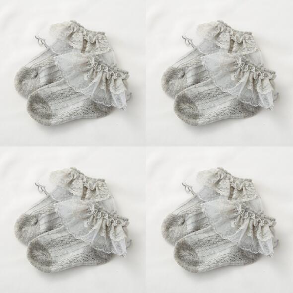Calcetines de punto con pompones para niñas, medias de princesa, para verano, 24 pares: Gris