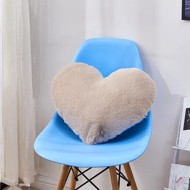 Faux Fur Sheepskin Pillow Cover Love Heart Shaped Sofa Cushion Cover Solid Colour Beds Pillowcase Valentines Day Home Decor: green