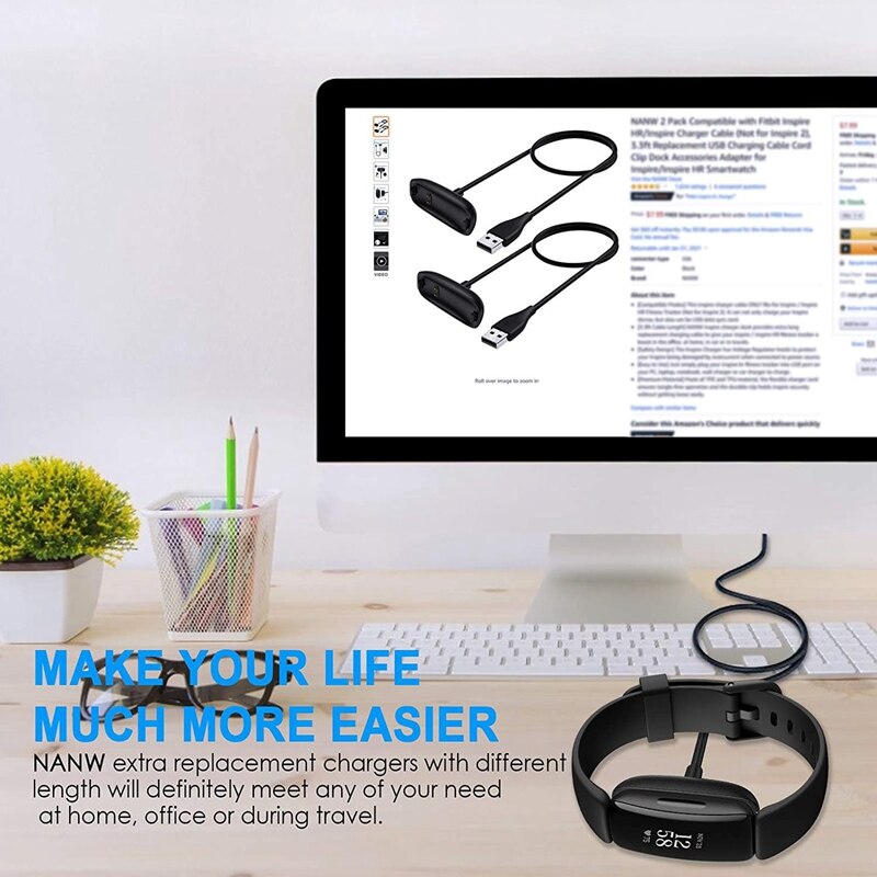 2 Pack 3.3FT Charging Cable USB Charging Stand Dock Station for Fitbit Inspire 2 Smartwatch(Not for Inspire)