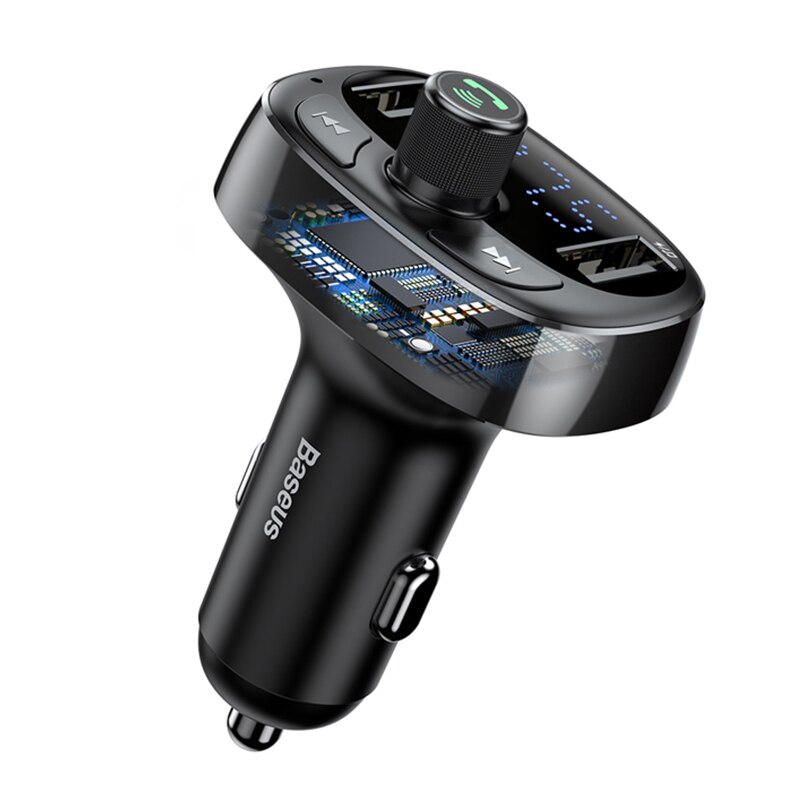 Baseus LCD Display FM Transmitter Car Charger Dual USB Phone Charger Handsfree Bluetooth MP3 Player,born to listen music in car: Car Charger Black