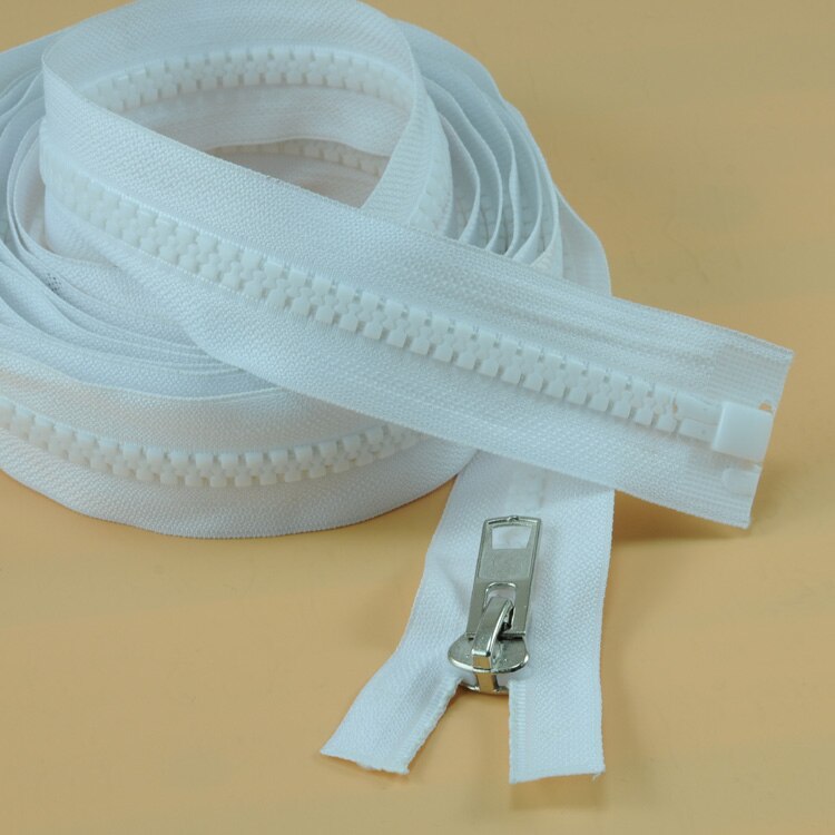 1piece No. 10 resin opening long zipper extra long zipper top coat zipper large tent zipper: White / 200cm