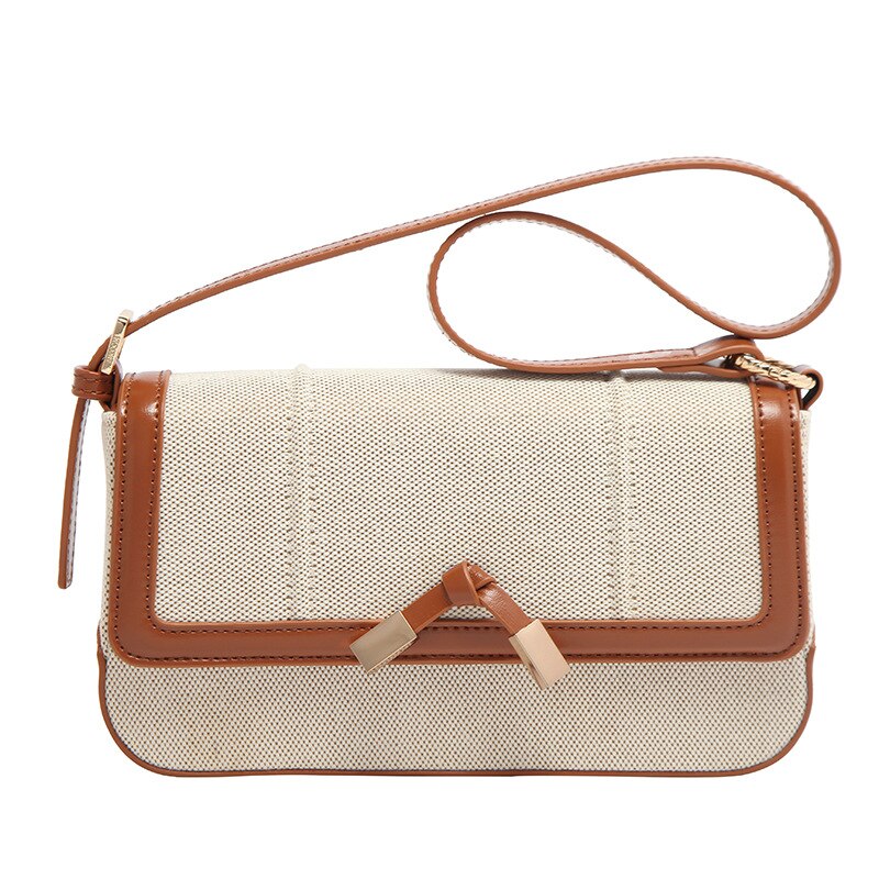 Leinen Reis Braun Leinwand PU Seetang Knoten Unterarm Tasche Schulter Tasche frauen Kontrast Farbe Kleine Quadratische Tasche Herbst Damen taschen