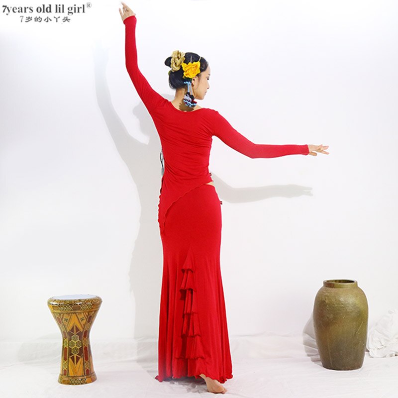 Vestido de baile español para mujer, ropa de práctica de Flamenco, camiseta de varias capas, cola de pez, ESS02