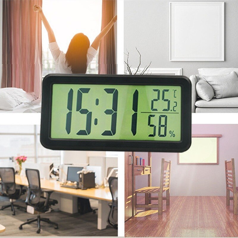 LED Digital Alarm Clock Temperature Date Display Desktop Clock Calendar Snooze Funtion Weather Station Wall Clock for Home