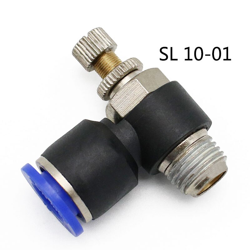 Pneumatic Speed Flow Controller 8mm 6mm 10mm 12mm OD Hose Tube 1/4"BSP 1/8" 3/8" 1/2" Male Gas Airflow Limit Valve Quick Fitting: SL10-01