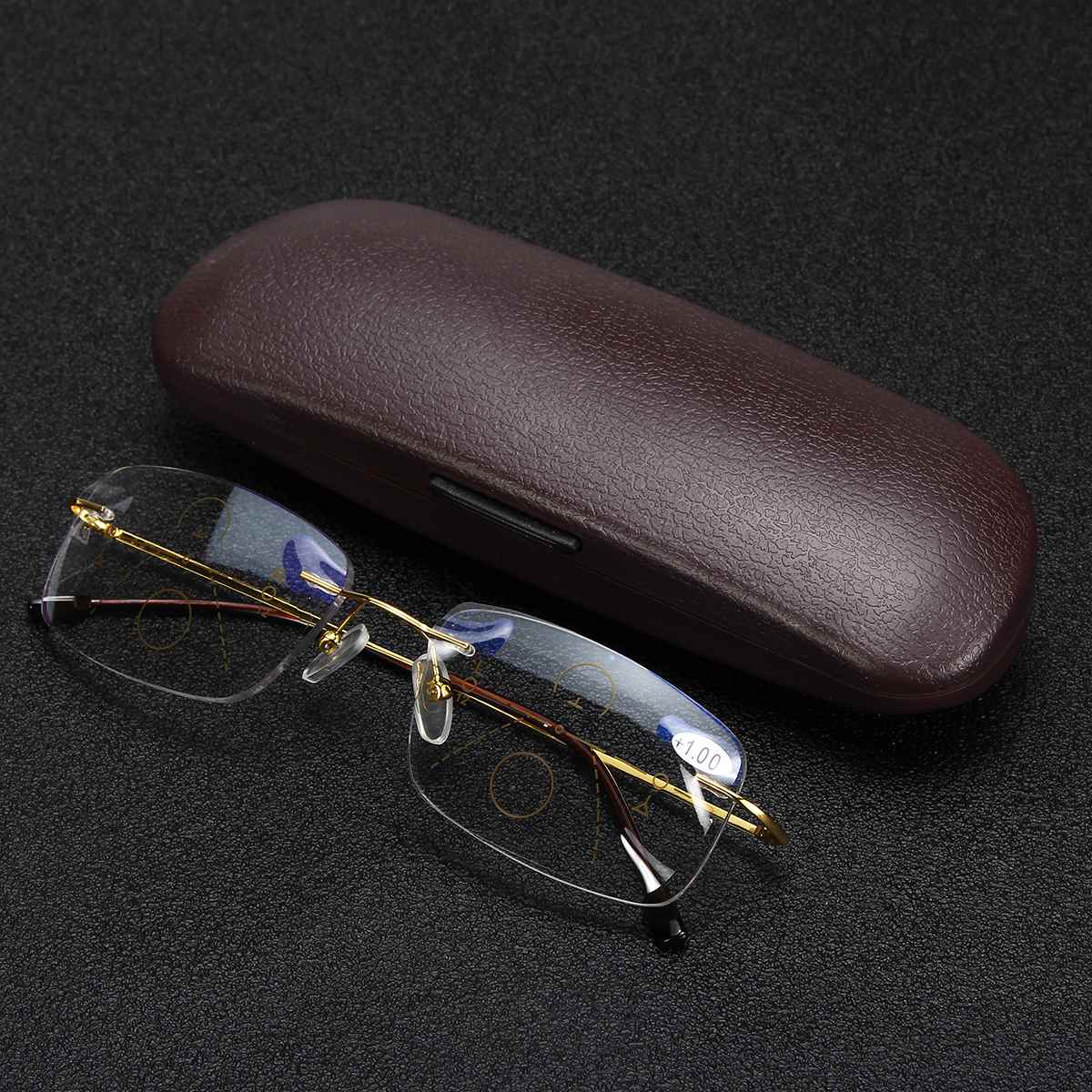 Progressive Multifocal Glasses Transition Reading Glasses Half Metal Rim Men Eyewear Hyperopia Presbyopia Reade with Box
