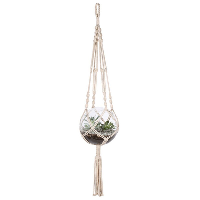 1 stk knyttet macrame planteophæng vintage bomuldshør urtepotte kurv løftereb boheme hængende kurv potteholder værktøj