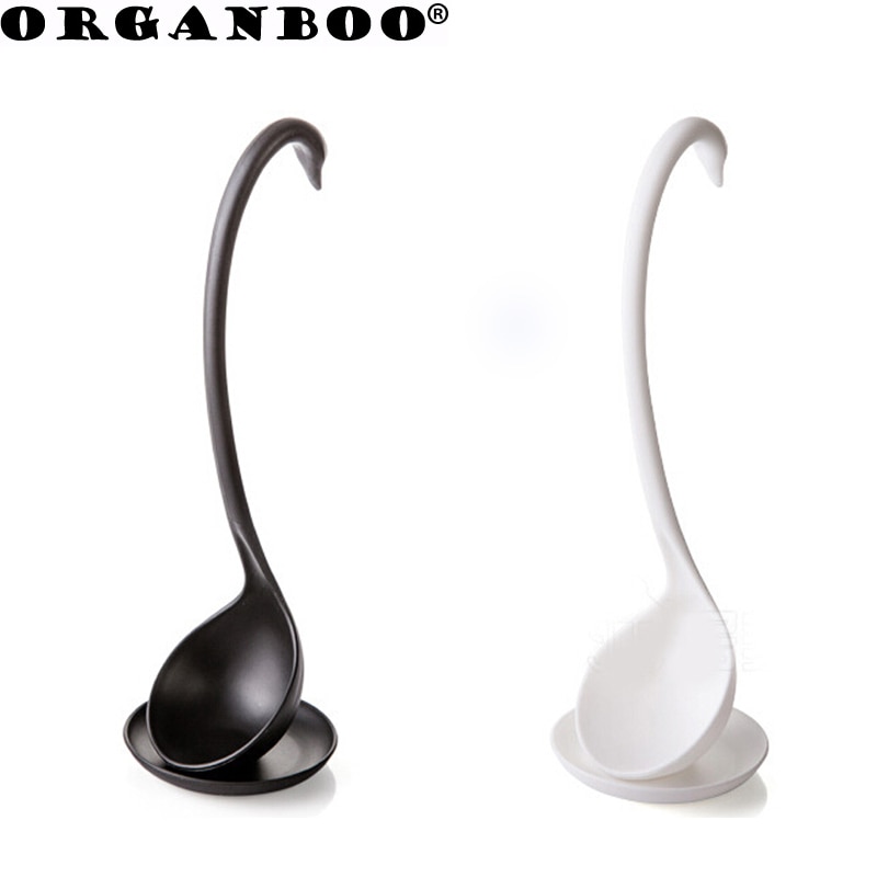 Zwaan vorm kan verticale plastic lepel keuken bestek lepel lange steel grote lepel zwart wit kleur keuken accessoires