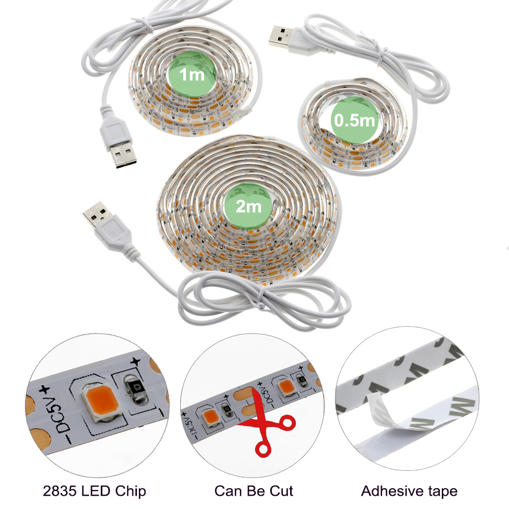 LED à spectre complet lampe de culture USB LED plante cultiver bande 2835 SMD 0.5m 1m 2m Fitolampy cultiver des lumières pour plante d'intérieur fleur semis