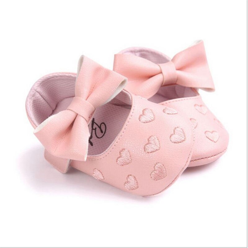3 stijl Pasgeboren Baby Baby Meisjes Jongens Mooie Causale Schoenen Wieg Schoenen Lederen Hart Print Haak Soft Sole Baby Schoenen 0-18M: Roze / 7-12 Months