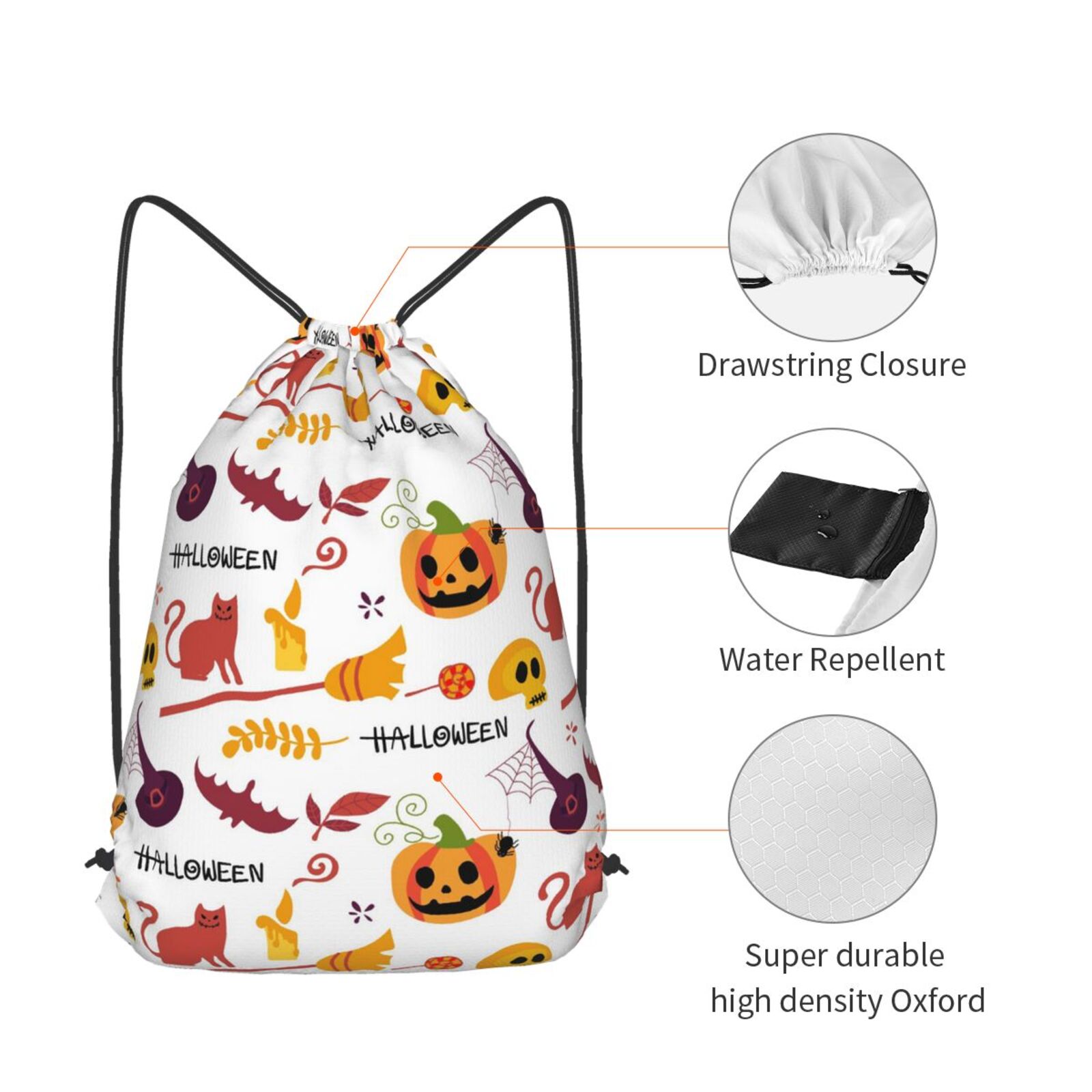 Leuke Halloween Patroon Trekkoord Rugzak Tas Cinch Tas Sporttas Size 42Cm * 50Cm