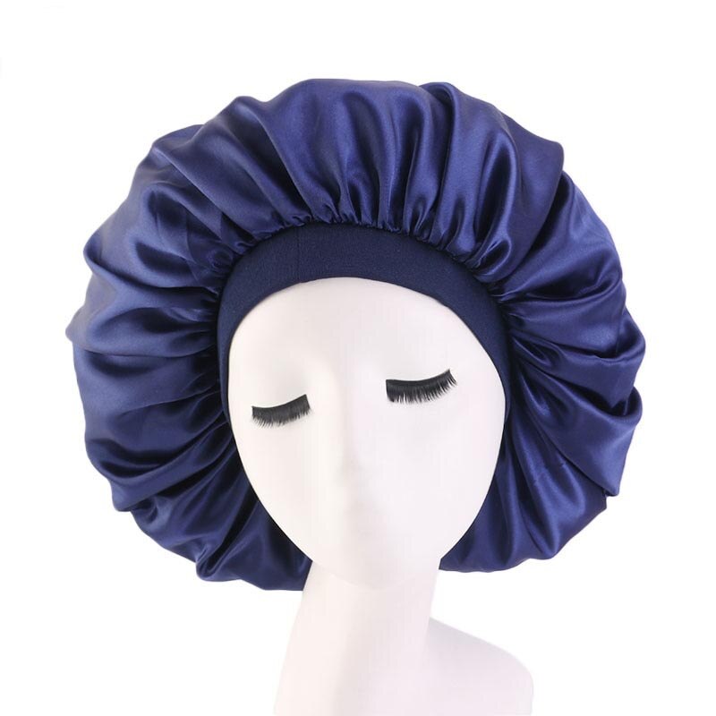 Women Satin Sleep Night Chemo Cap Solid Color Stretch Hair Care Hat Turban Bonnet Headscarf Skullies Wide Elastic Band Headwear