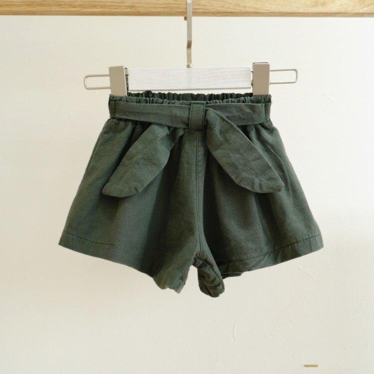 Vêtements d'été pour bébés filles | Shorts à nœud solide, pantalons courts, taille élastique, Shorts pour enfants en coton, pantalons courts pour filles, kaki: green / 4T