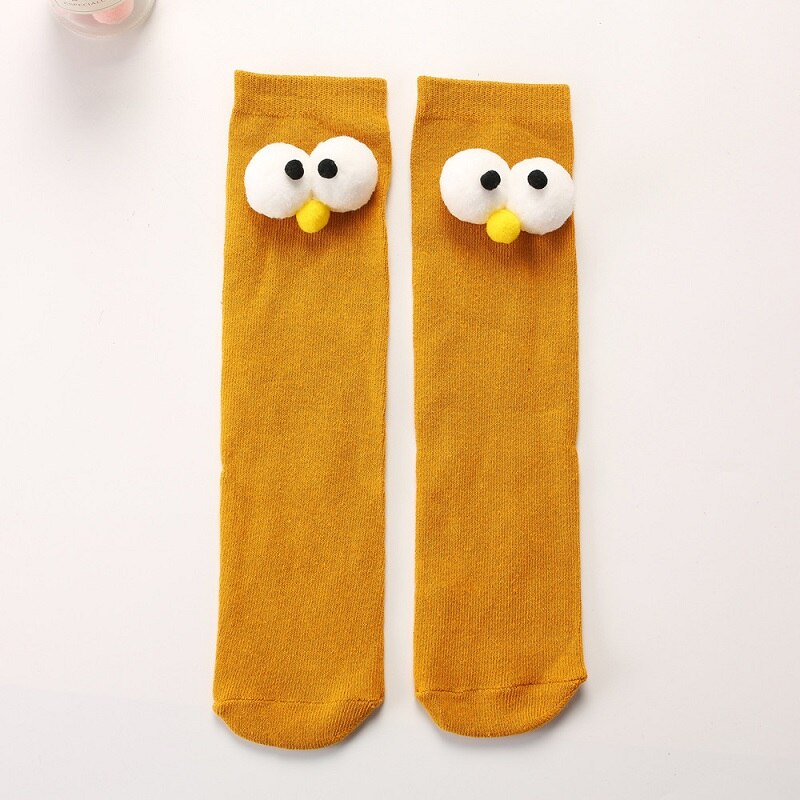 Meias de bebê longas de algodão para desenho de olho grande para infantil meninas socks for girl: dark yellow