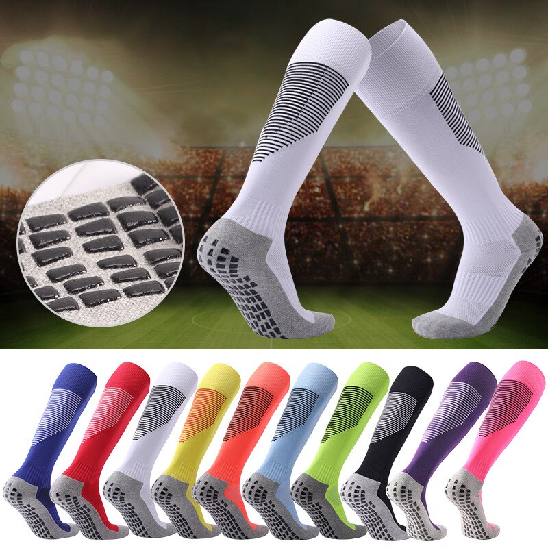 Sweat-Absorbent Wear-Resistant Men&#39;s Soccer Socks Towel Bottom Thickened Football Stocking Over Knee Long Tube Calcetines Hombre