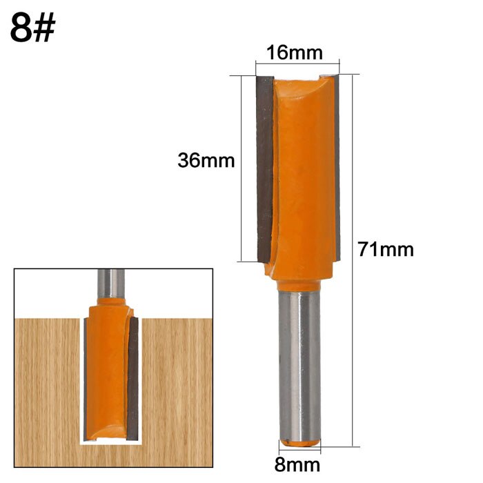 1pc 8mm Shank Straight Long Blade Flush Trim Wood Router Bit Industrial Grade Two Flute Woodworking Milling Cutter: NO 8