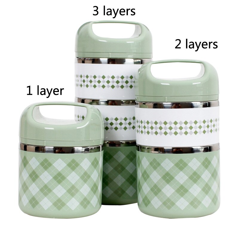 Japanese Thermos Lunch Box for Food Container Stainless Steel Thermal Food Storage Container 1 2 3 Tier Insulated Bento Box: Style 1-green / 1layer-630ml