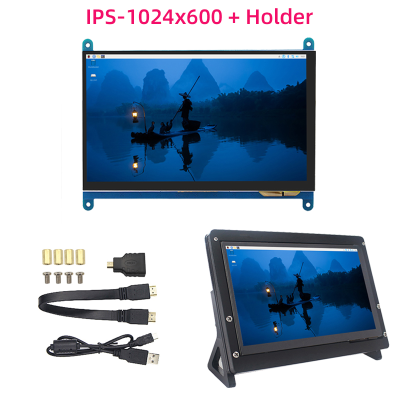 Pantalla táctil de 7 pulgadas, pantalla portátil IPS de 1024x600 para Raspberry Pi 5 4B 3B + 3B Zero, Monitor escecondario compatible con HDMI para PC: YELLOW