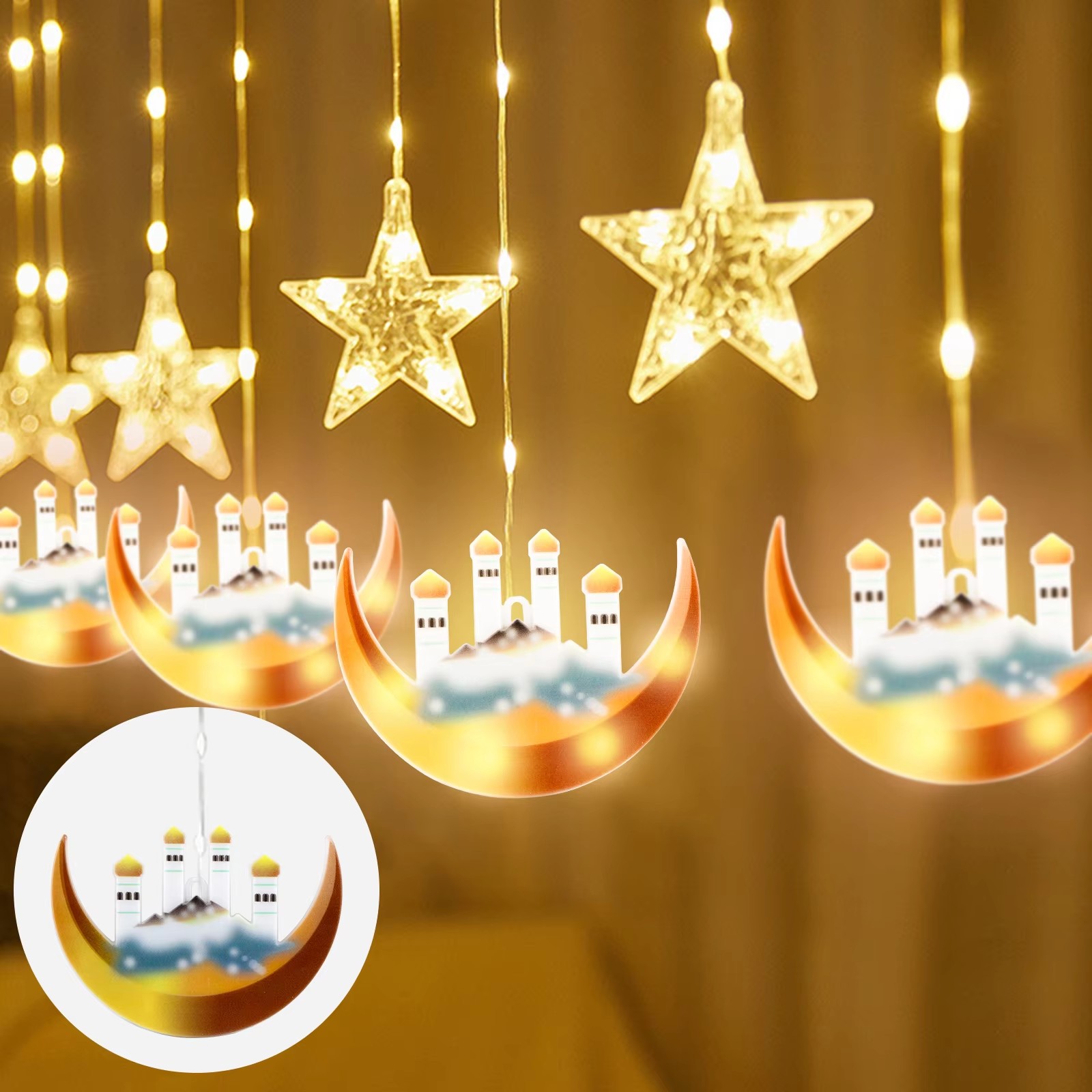 Cortina de estrellas LED de 4M, luz decorativa, castillo de Luna, cadena de luces, luz colorida, cadena de luces intermitentes llena de estrellas, decoración de habitación: Verde