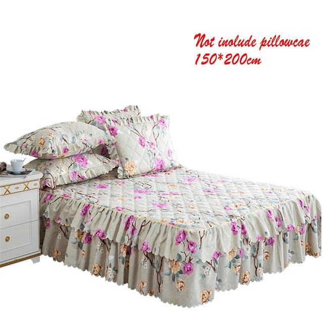 48 150*200cm sengetæppe queensize-seng nederdel fortykket lagen enkeltseng støvflæser blomstermønster sengetæppe: E