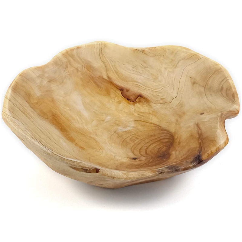 Cuenco de madera tallado a mano para fruta y ensalada, tazón para sala de estar, tazón de madera auténtica para dulces