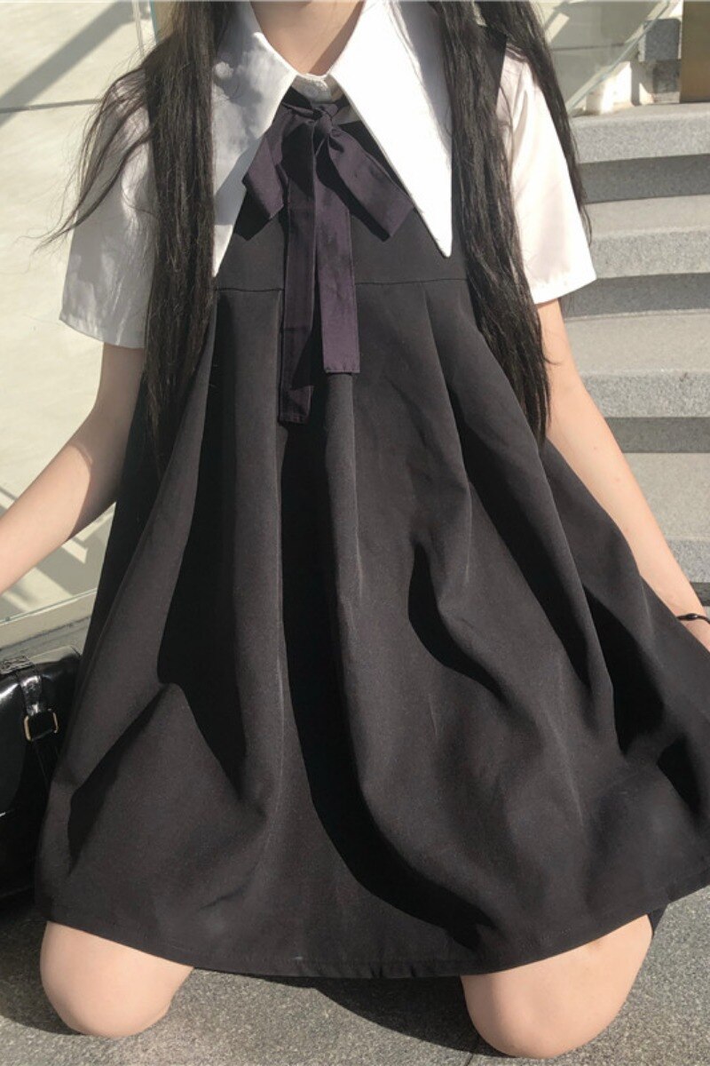 Japanse zoete college tweedelig overhemd met korte mouwen strik + geplooid vest jurk vrouwelijke zomer schoolmeisjesuniform
