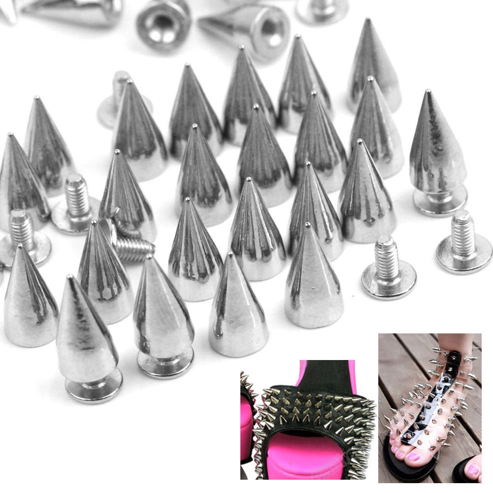 100 stks/partij 14mm Silver Tone Metal Cone Bullet Spikes Screwback Studs Klinknagels Spots Leathercraft DIY Riem Schoenen Kleding Decoratie
