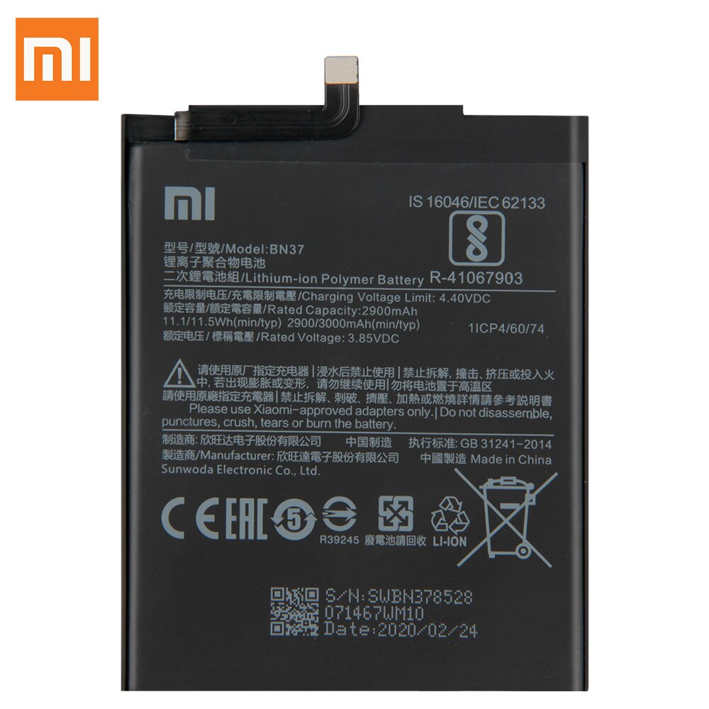 Original Replacement Battery For Xiaomi Mi Redmi6 Redmi 6 Redmi 6A Redrice 6 BN37 Genuine Phone Battery 3000mAh