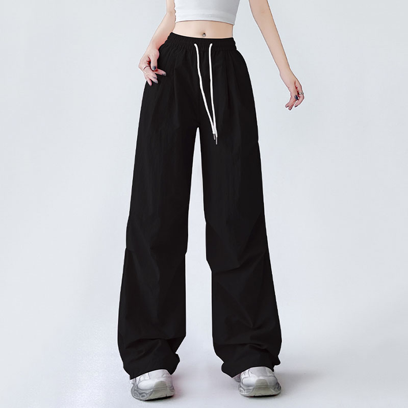 Sommer frauen Fallschirm Hosen Kordelzug Elastische Taille Y2K Baggy Cargo Hosen für Frau Harajuku Streetwear Breite Bein Jogginghose: M / Black