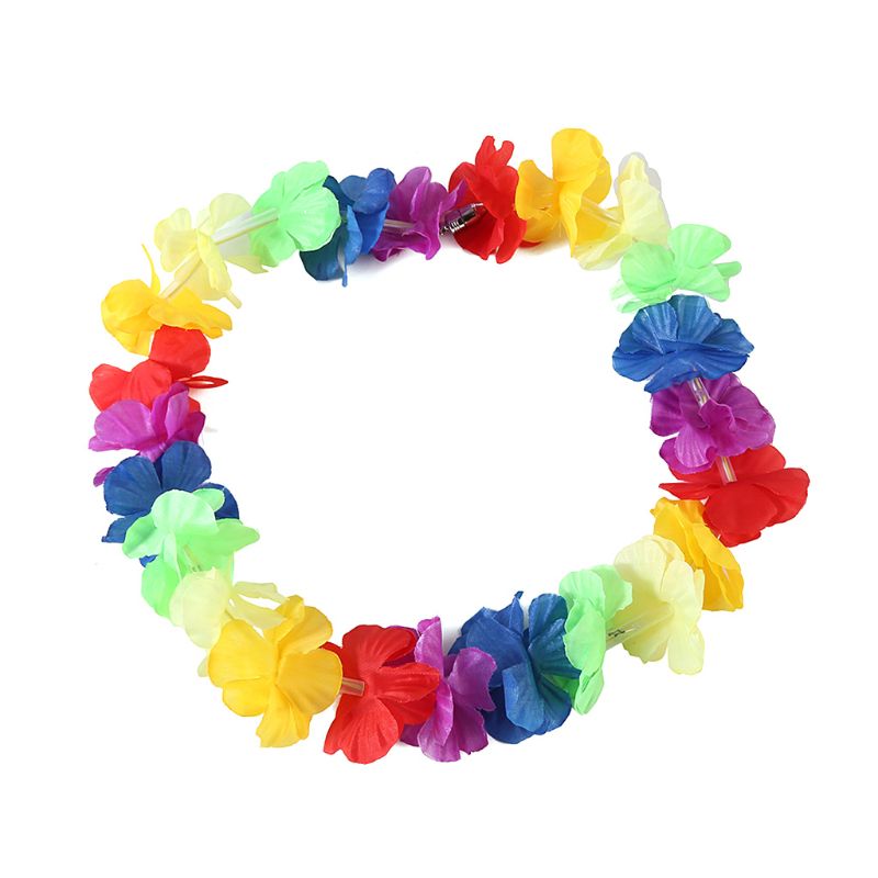 LED Lights Hawaii Flower Garland Necklace Hula Wreath Birthday Pool Party Supply Q6PD