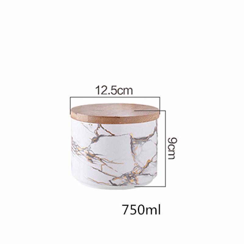 Keramikförvaringsburk marmorkorn kök keramik tätning gryta spannmål kaffe te kryddor lagringstank med lock förvaringsburk: S  12.5 x 9cm (750ml)