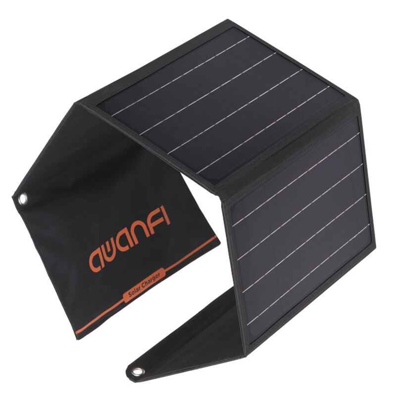 Awanfi solcellepanel 28w 2- port usb bærbar soloplader sammenklappelig til iphone 12/11/ xs max / xr / x /8 ipad pro / air / mini galaxy  s10/s9