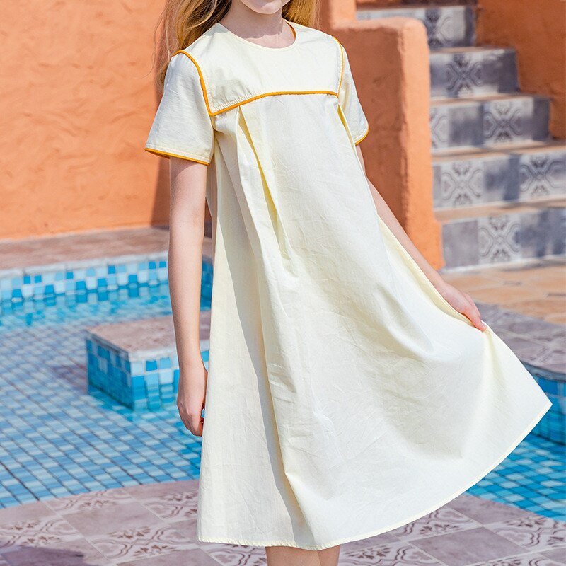 6 to 14 years kids teen girls summer cotton casual flare dress children gir short sleeve dresses clothing TB1151