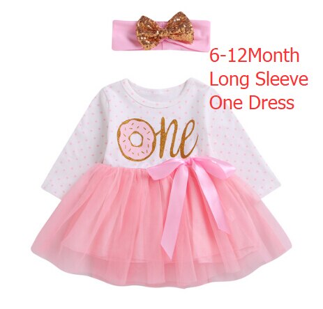 Citgeett 1st/2nd/3rd Geburtstag Baby Mädchen Donut Polka Dot Tüll Tutu Prinzessin Party Kleid Geburtstag 2 stücke: B2 One Longsleeve