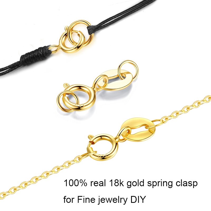 DIY Necklace Bracelets Chains Connector Lock Fine Jewelry Accessories Findings 18k Gold Spring Clasp With Au750 Stamp Ring