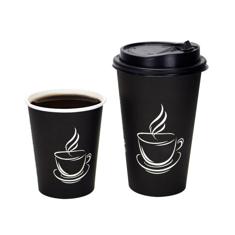 50pcs Black milk tea thick paper cup disposable coffee cup drink takeaway package cups party favor beverage cup with lids