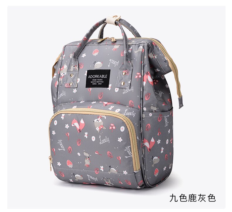 Stijl Mode Luiertas Moeder En Baby Rugzak Mode En Persoonlijkheid Gedrukt Hand Grote Capaciteit Schouder Kraam Tas: NueveDeer Gray
