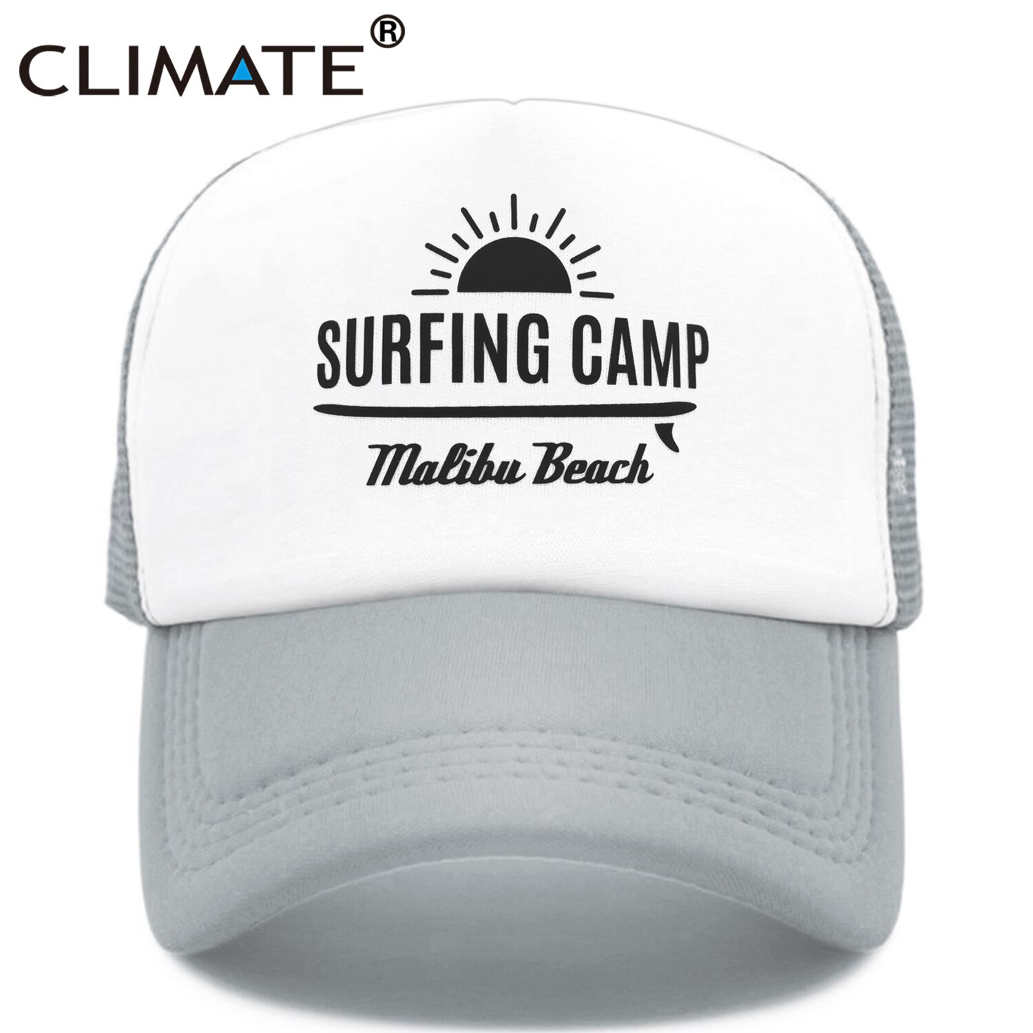 CLIMATE Surfing Camp Cap Malibu Beach Trucker Cap Hat Surfing Fan Surfer Hip Hop Cap Surfboard Surf Riding Mesh Cap Hat Youth: Gray