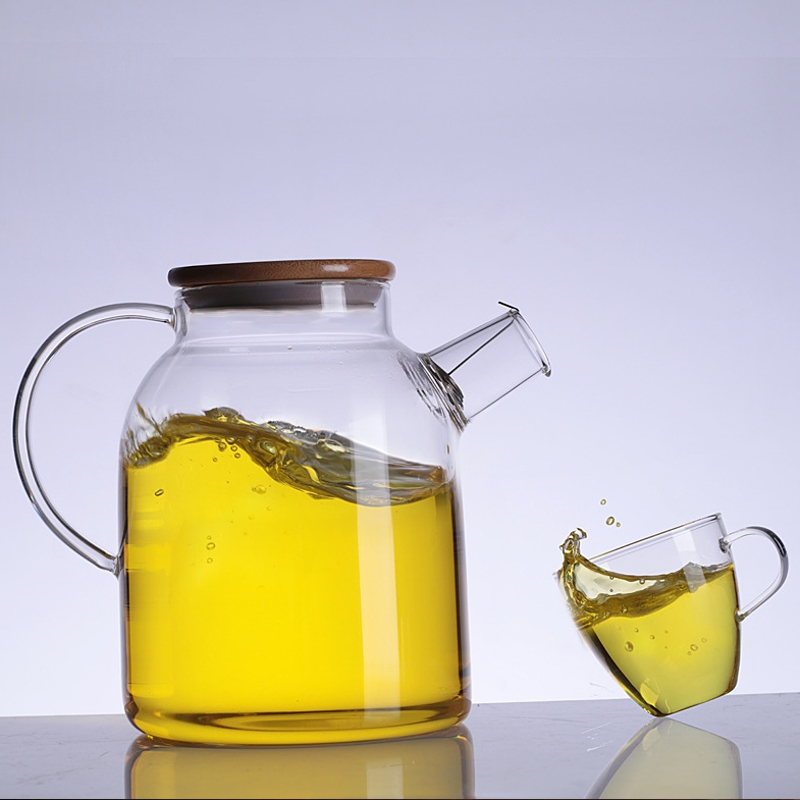 1000ml/1800ml glazen waterkoker, hittebestendige bloementheepot met bamboe deksel, roestvrijstalen filter en heldere sapcontainer