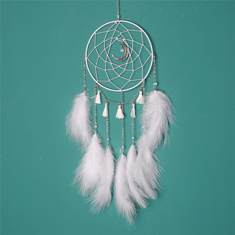 1 Pc Dream Catcher Led Handgemaakte Veren Nachtlampje Opknoping Thuis Kamer Decoratie Baby Muur Decor Voor Baby Bed Bumper decoratie: white