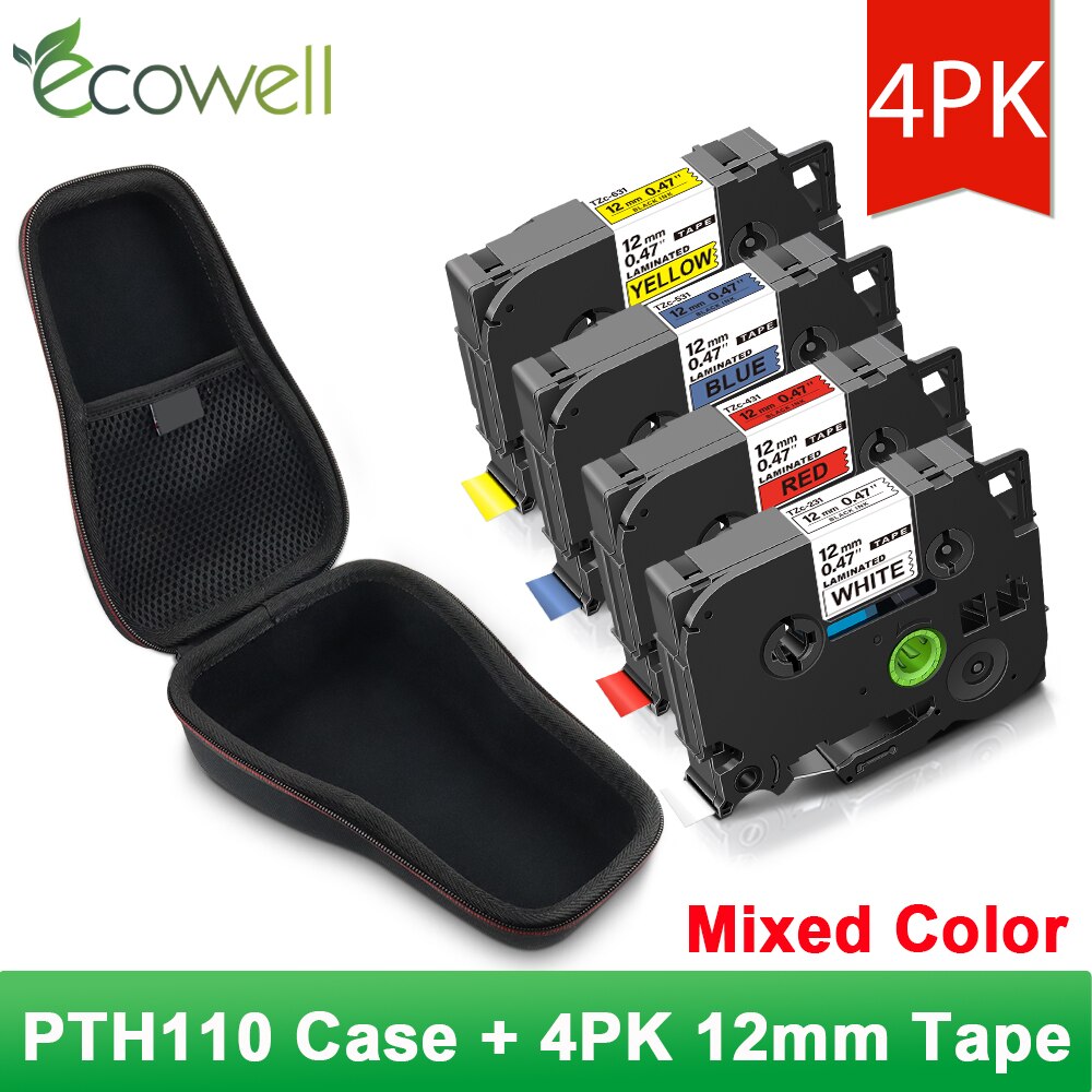 Ecowell wodoodporna torba ochronna dla Brother 231 PTH110 PT-H110 drukarka do etykiet EVA twardy futerał Protable Travel pojemnik turystyczny: Case- 4PK Mixed