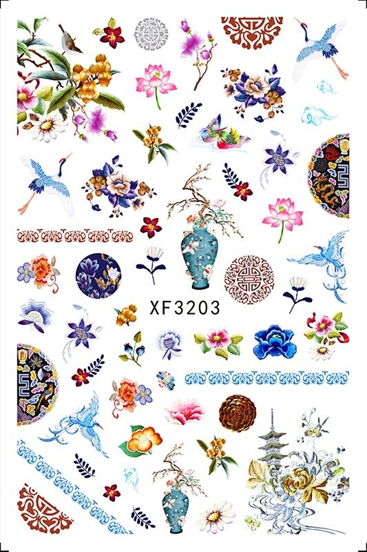 DIY Chinesische Neue Jahr Nagel Aufkleber Selbst Klebe Japanischen Decals Tipps Leopard Frühling Lavendel Nagel Kunst Blume Aufkleber Für NäGel: XF3203