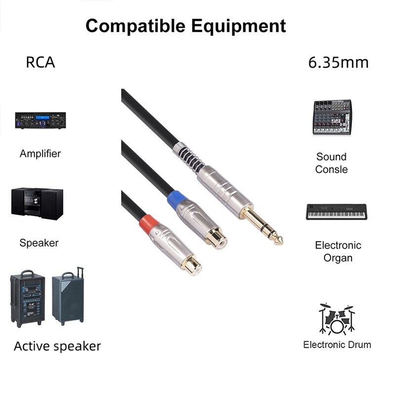 6.35mm to RCA Cable Stereo RCA to 1/4 Adapter Male to Dual RCA Female 1/2 Audio Cable 6.35mm to RCA Cable 0.