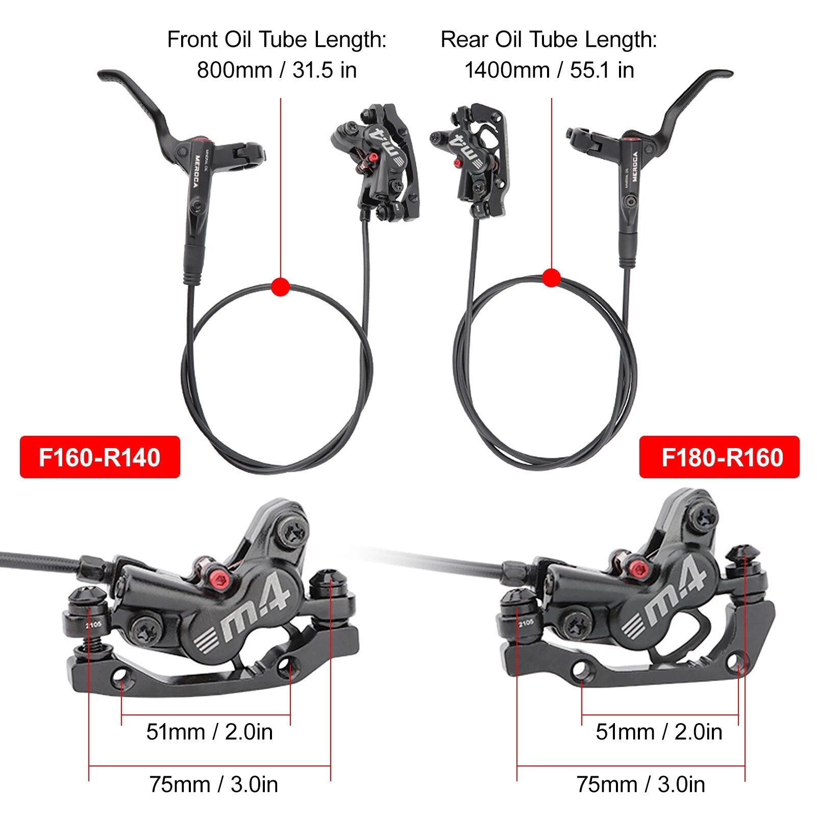 Mountain Bike Disc Brake Set 4 Pistons MTB Hydraulic Brakes 800/1400mm Four Pistons Oil Pressure Calipers For AM Enduro E4 ZEE