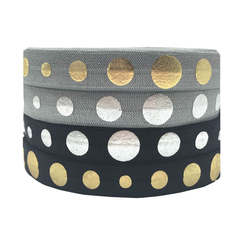 10 meter 16mm gouden zilveren larce polka dot print vouw elastiek voor webbing naaifeestdecoratie