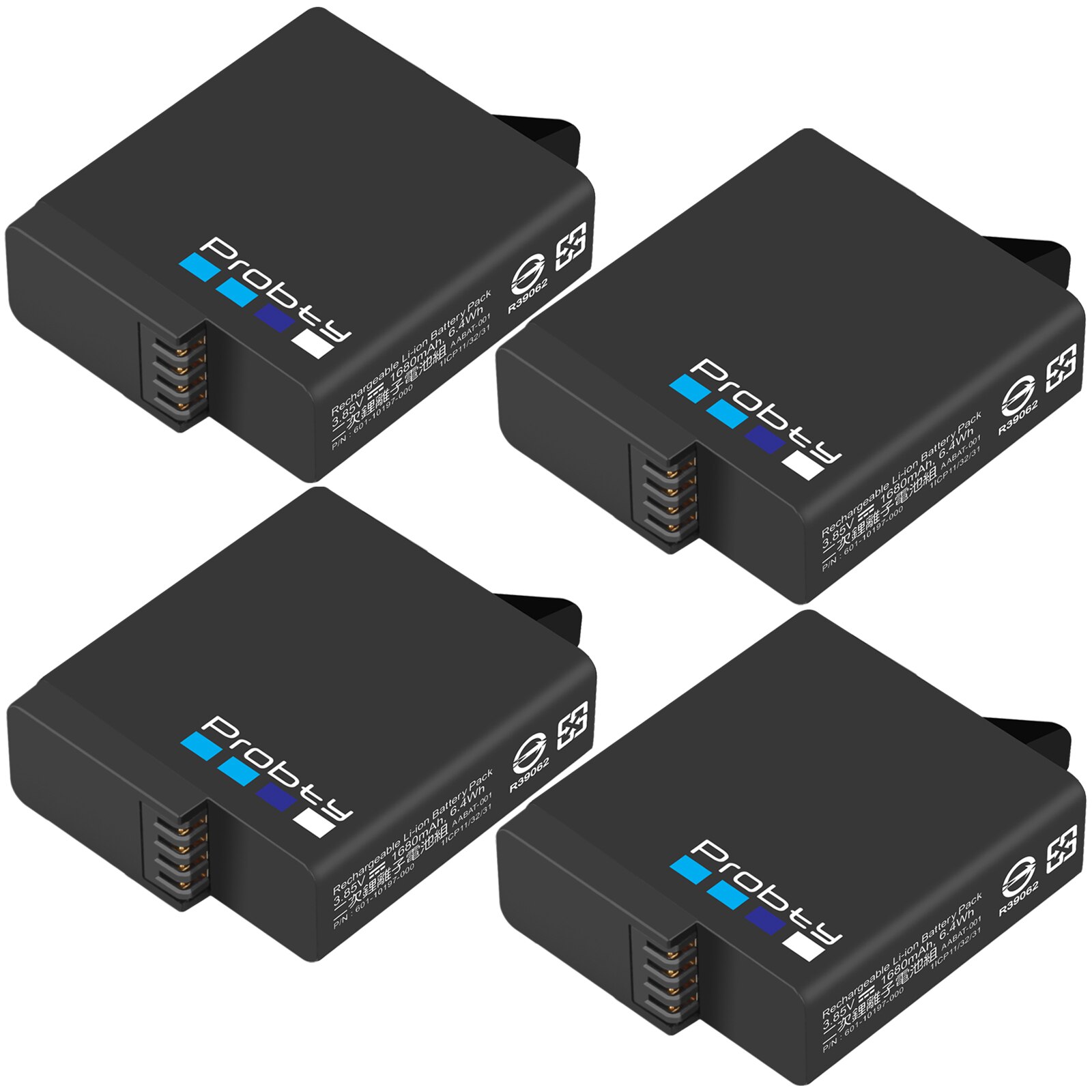 Probty d'origine pour GoPro hero 7 hero 6 hero 5 Batteries noires et chargeur Triple pour GoPro hero 7/6/5 accessoires de batterie noir: 4 pcs Battery