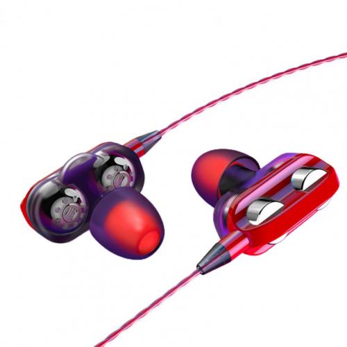 Universal Wired 3.5mm Jack Headset Double Horn 6D Stereo Heavy Bass Music Earphones With Microphone Handsfree In-ear Earbuds: Red