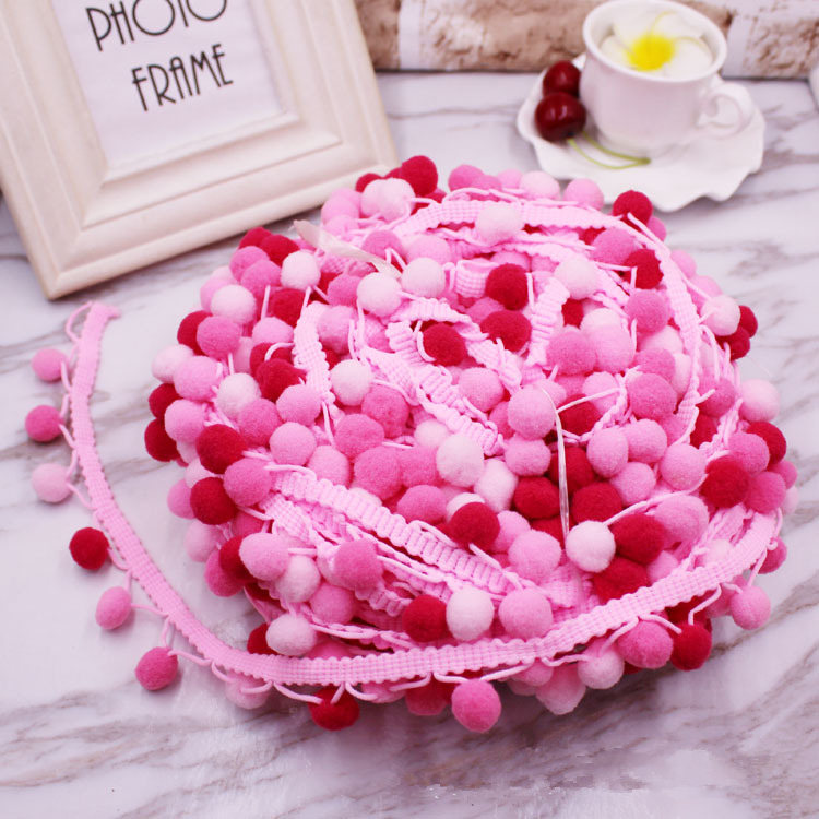 5 yards/rulle pompom spetsband sömnadstillbehör pom pom tofs pompoms trim bollfransar broderi gör-det-själv klädseltyg: Rosa linje
