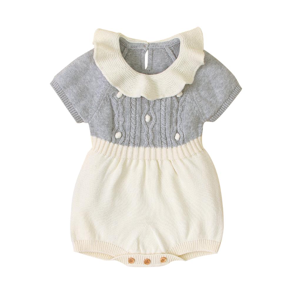 Bébé Body manches courtes -né Bebes fille corps hauts de enfant en bas âge enfants tricoté combinaisons enfants tenues infantile combinaison: 82W518 Grey / 12-18M (100)