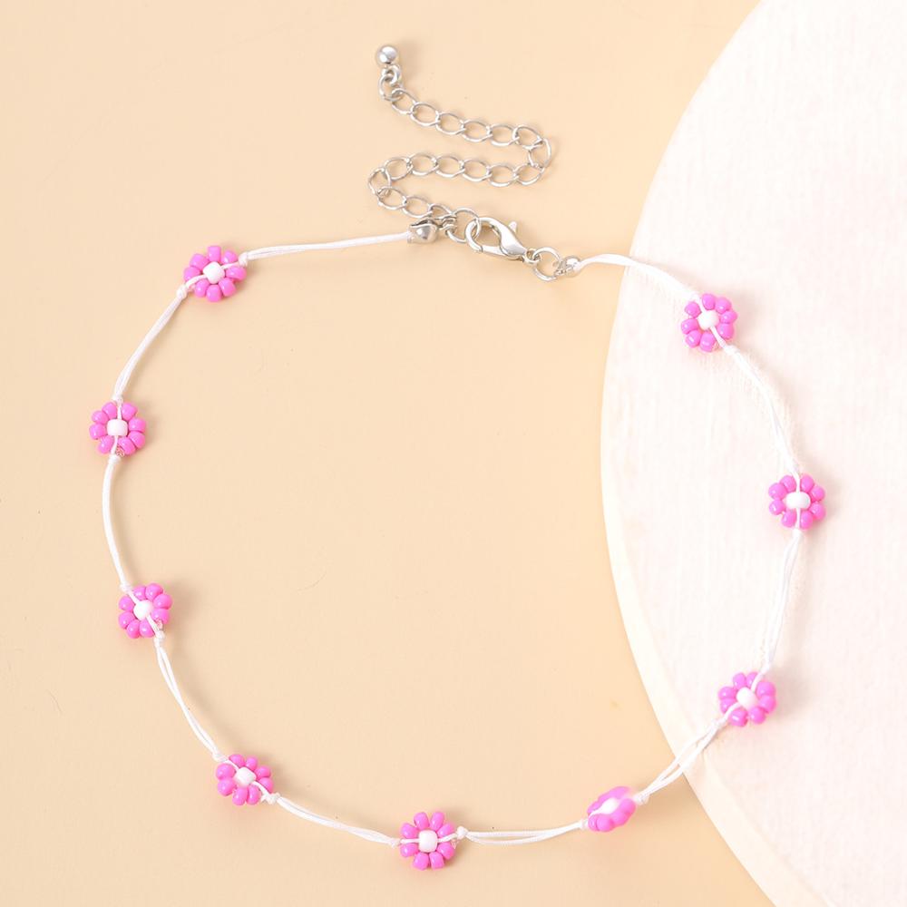 HangZhi Summer Sweet Choker Colorful Flowers Transparent Crystal Acrylic Beaded Clavicle Necklace for Women Jewelry: H